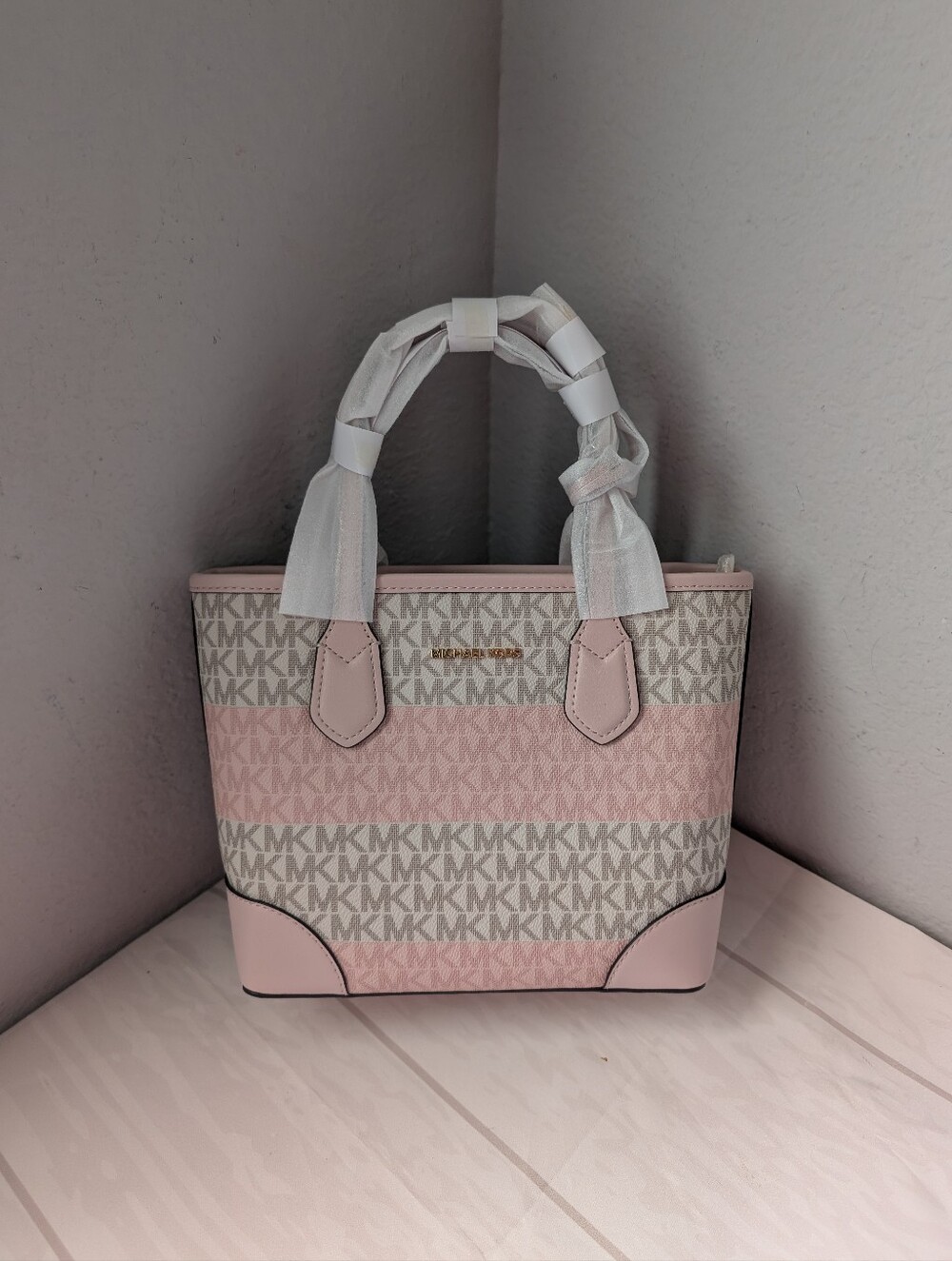 NWT Michael Kors Eva Extra-Small Striped Signature Logo Convertible Tote Bag